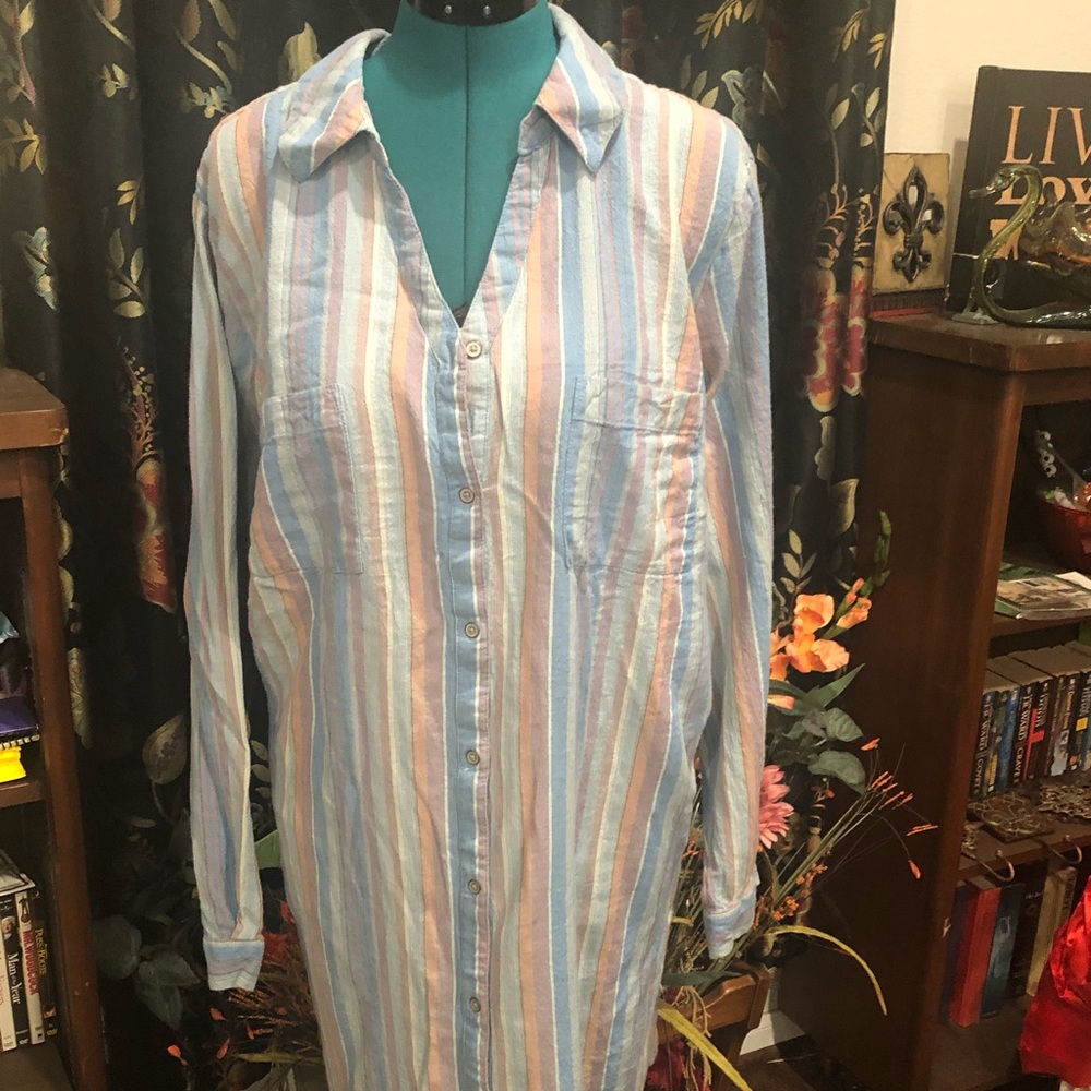 NWOT Striped Linen Smock Dress